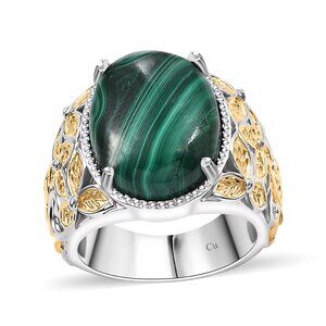 African Malachite  Solitaire Ring in 14K YG Platinum Over Copper with Magnet S 7